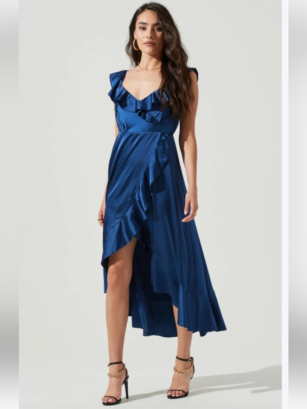 Astr Royal Blue Ruffle V-Neck High-Low Dress